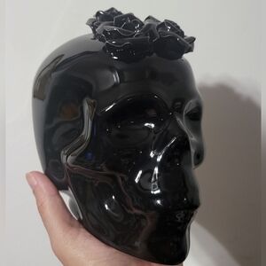 Black Ceramic Skull with Floral Design Floral